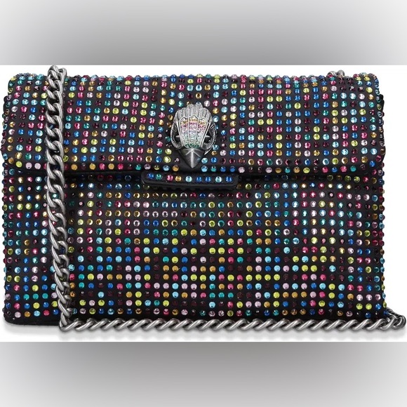 Kurt Geiger London Black Fabric Multicolor Rhinestone Medium Crossbody Bag - Picture 4 of 10